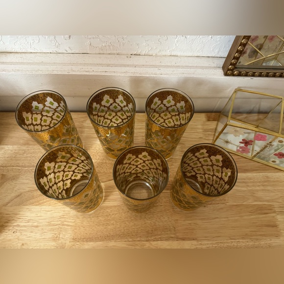 Culver Valencia Pattern Highball Glasses Vintage Barware 22K Gold 6 Glasses - Picture 10 of 16